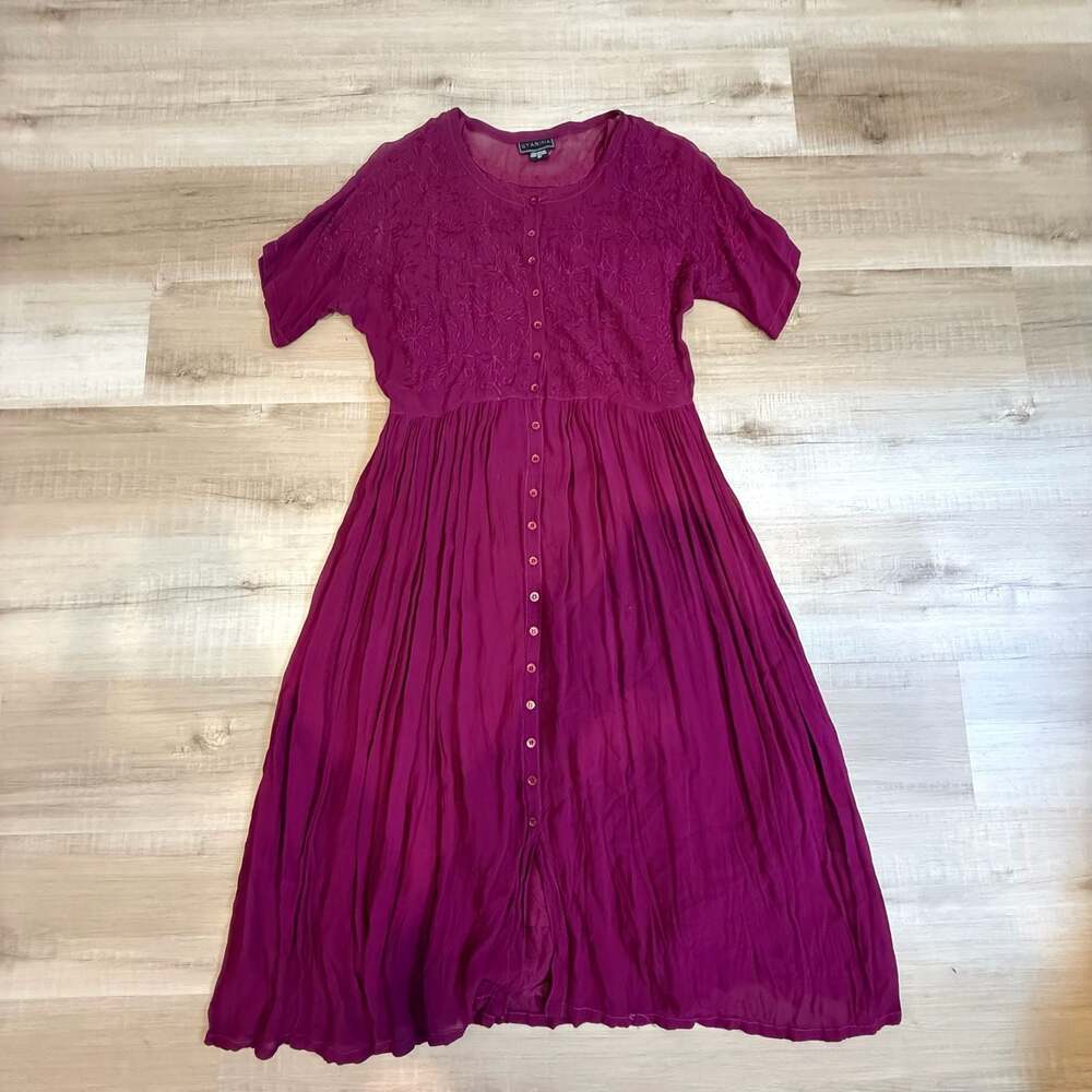 Vintage Starina Embroidered Button-Front Rayon Maxi Dress